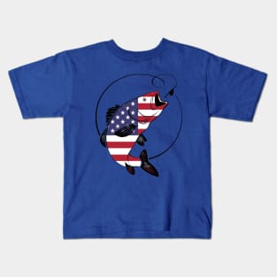 4th of July Fishing American Flag Kids T-Shirt